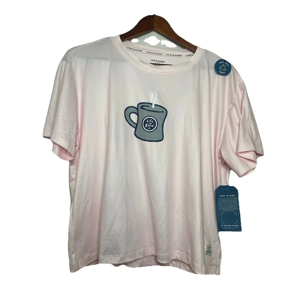 Life Is good Sleep Women's Large Light Pink Coffee Graphic Tshirt - Picture 1 of 4